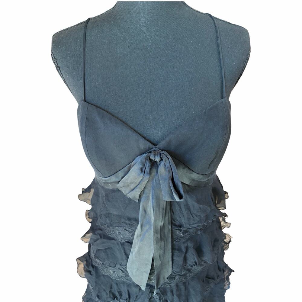 Vintage Laundry Shelli Segal Black Silk Ruffle Lace Dress Y2K Size 6 - Picture 4 of 6